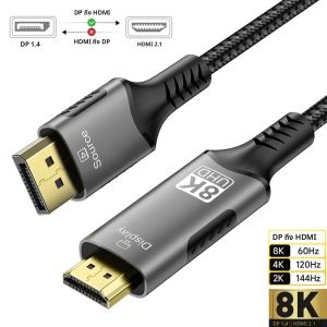สายดิสเพลย์พอร์ตเป็น HDMI 8K DP1.4 เป็น HDMI 2.1 ตัวแปลง 8K 60Hz 4K 120Hz HDR HDR สำหรับเดสก์ท็อปแล็ปท็อปพีซีทีวีจอภาพโปรเจคเตอร์