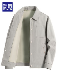 Romon Mens Casual Loose Fit Jacket Turn-down Collar Workwear Style Fashionable Autumn Outerwear Youthful Urban Style