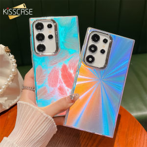 KISSCASE Plating Laser Water Ripple IMD Phone Case For Samsung S24 S23 S22 Ultra Plus S23FE Colorful Gradient Matte Silicone Anti-fall Shockproof Back Cover For Samsung A55 A35 A54 A34 A14