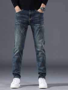 ROMON | Lormen Mens Fleece Lined Slim Fit Jeans Thickened Winter Casual Long Trousers Fashionable City Style Youth Cotton Polyester Blend