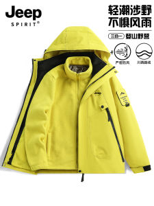 Jeep Spirit Womens Outdoor Fleece Lined Waterproof Windproof Three-in-One Detachable Hooded Jacket Coat Casual Fashion 2025 New