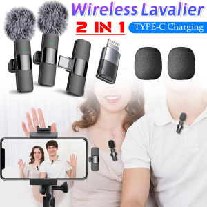 2-in-1 Wireless Lavalier Microphone for Smartphone Camera Laptop/PC Plug-Play Wireless Microphone for Video/Audio Recording
