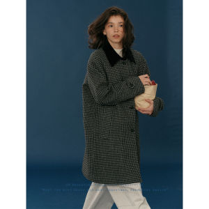 撞色 Thousand Birds Pattern Pure Wool Warm Coat