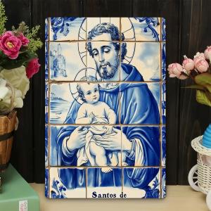 CIFbuy | 2D Retro Saint Anthony Religious Metal Sign - Blue White Spanish Tile Icon Rustic Wall Decor for Home Church Office Gift