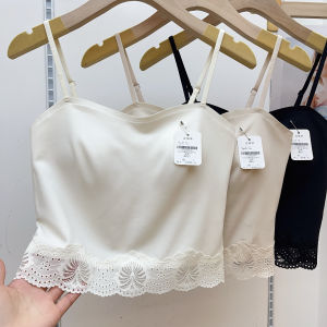 Fixed Cup Camisole Tank Top Women Summer Outerwear Ice Silk Seamless Inner Wear Base Layer Tube Top Backless Strap Vest