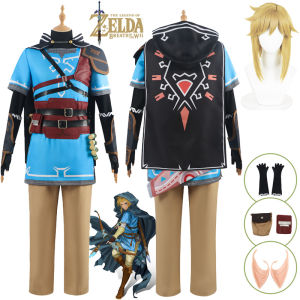 ตำนานของเกมชุดคอสเพลย์ Zelda คอสตูมชุดเครื่องแบบอนิเมะ15ชิ้นลายลมหายใจแห่งป่าชุดแต่งเล่น