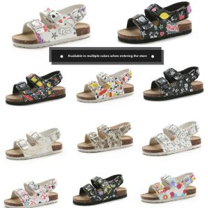 Childrens Summer Cork Slippers Sandals Outdoor Anti-slip Beach Shoes Parent-Child Slip-ons Breathable Fresh Style PU Material