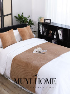 Accessible Luxury Urban Style Pure Color Strip Bed Runner Suit Silent Wind Hotel Homestay Bed Towel Model Room Tailstock Blanket