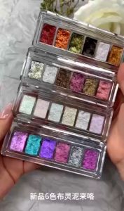 Set 6 màu bột nhũ khổng tước nhũ dạng nén trang trí móng tay nail