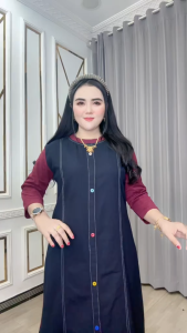 Pakaian Wanita Kisana Dress Jeans Kombi Kaos Desain Kasual Anggun Lengan Tujuh Delapan Rawis Depan Jeans Belakang Kaos All Size LD 110 PB 120