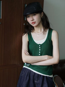 Green Design Sensation Womens Vest Summer New Style Outdoor Wear Suit Commuting Personality Top Simple Match Inner Shirt