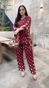 oneset setelan wanita viral motif kotak kekinian desain elegand