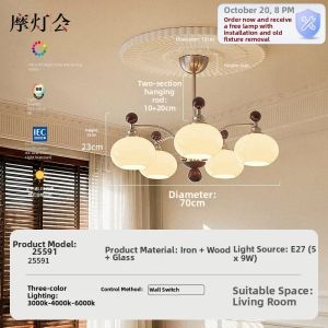 FANCY LAMP CLUB | Antique Style Retro French Persimmon Shaped Eye-Protecting Full Spectrum Chandelier