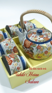 Bộ tách trà Nishiki Heian Sakura gốm sứ Nhật Bản thủ công Arita-Yaki Imari Series