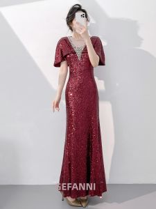 Elegant Red Heavy Embroidery Fish-Tail Evening Dress
