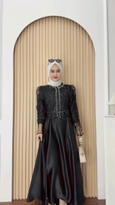 Sakura Dress Gamis Muslim Matt Silk Mix Brukat Vareasi Mutiara All Size Fit To XL Pesta Kondangan