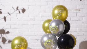 4 Set Happy New Year Balloon Stand Kits for Table Centerpieces Latex Table Balloon Holder with Congrats for 2025 Holiday Party Supplies Decoration Celebration(Gold 10 Inches)