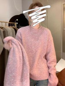 plus Size Lazy Soft White Pink Knitwear Sweater Womens Autumn Winter Fat MM Slimming Inner Wear Base Layer Outerwear Top