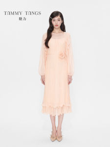TAMMY TANGS | Pastel Orange Flower Design Two-piece Dress Summer