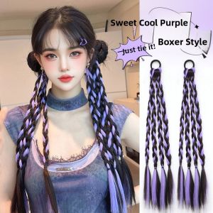 Colorful Dye Highlights Dirty Dreads Hair Wig Tail Natural Simulation Purple Lotus Braiding Hair Extension Beauty Hair Care