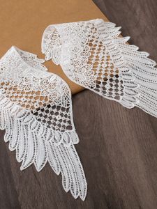 ผ้าปะลายลายนกนางฟ้าสีดำและขาว ผ้าปะลายลายนกนางฟ้าปักลายเดียว DIY เครื่องประดับเสื้อผ้า แขน คอ วัสดุตกแต่ง