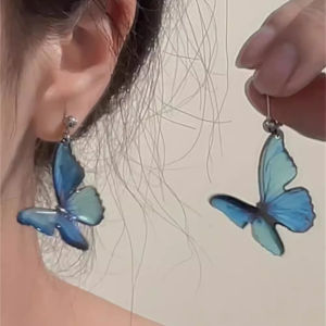 Blue Butterfly Pendant Earrings Womens Unique Design Fashionable Forest System Match All Ear Jewelry Drop Ear Studs