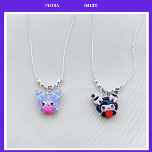 FLORA 0410D - Dây chuyền liền mặt bạc ta hình Kuromi màu tím đen mix bi dành cho bé gái