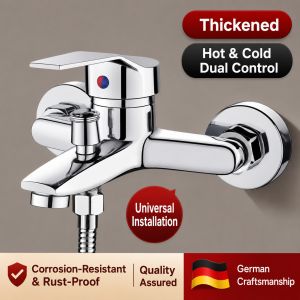 Heavy Duty Brass Shower Mixing Valve Wall Mounted Bathtub Faucet Hot Cold Water Mixer Tap Dual Outlet Modes 3-Way Valve