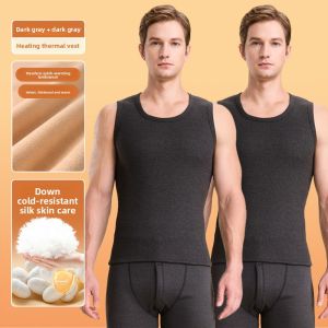 Miiow | Mens Warm Fleece Lined Thickened Vest Cat Person Brand Inner Wear Base Shirt Spring Season Silk Skin Care Simple Style Polyester Fiber