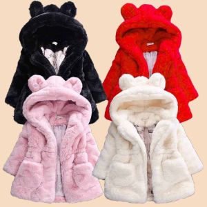 Winter Thickened Jacket for Girls Kids Warm Coat Children Ear Fur Cotton Clothes Toddler Baby Thermal Casual Outerwear 2-8 Years