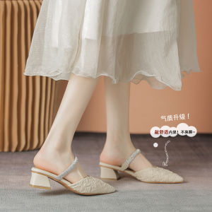 Giày Sandal Đế Bằng Cao Cấp Dành Cho Nữ Giày Mùa Hè Thời Trang Mũi Tròn Da Nam Châm Kim Cương Phong Cách Thường Ngày Giày Sandal