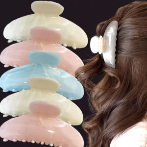 Fashion Marble Stripes Hair Claw Women Water-ink Texture Shark Hair Clip Illusion Marble Pattern Half Circle Hair Grab