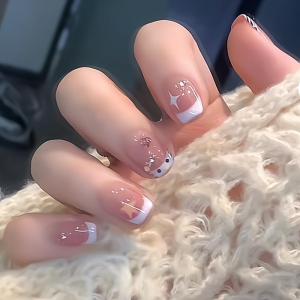 Handmade Childrens Wearable Cats Foot Nail Art Short Style Kitty Cat Star Cute French Style Nail Tips for Girls Kids Fun