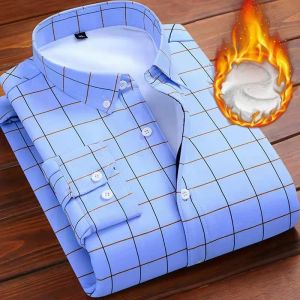 Áo Sơ Mi Nam Ấm Áp Dày Dài Tay Kẻ Caro Thường Ngày Có Áo Khoác Ngoài Và Áo Khoác Lót Lông Cừu Áo Sơ Mi Dài Tay Mùa Thu
