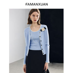 FAMANXUAN | French Style Black Elegant Knit Cardigan Womens V-neck Sweater