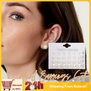 12pairs Pearl Earrings Studs White and Beige Jewelry Ear Temperament Earrings White Stud Earrings