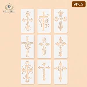 9Pcs 5.9x3.15in Cross Stencils Reusable PET DIY Painting Templates Christian Religious Craft for Wood Wall Fabric Decor