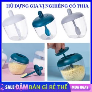 Lọ Đựng Gia Vị  Hũ Đựng Gia Vị Bằng Nhựa Kèm Thìa Cao Cấp - Lọ Rắc Gia Vi Kèm Muỗng Có Nắp Đậy Kín Chống Ẩm Ướt