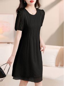 Summer French Elegance Petite Short Sleeve Chiffon Mid-Length Dress