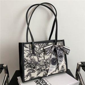 Túi Tote Tranh Đa Năng Cao Cấp Dung Tích Lớn Cho Nữ 2021 Thời Trang Thường Ngày Túi Xách Dây Đơn Khóa Kéo Chất Liệu PU Túi Tote Tranh