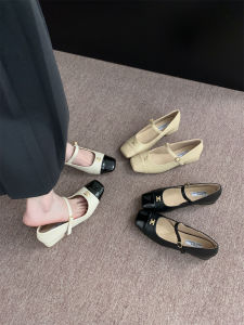 French Style Mary Jane Shoes Womens Spring 2025 New Square Head Thick Heel Grandmother Shoes Low Heel Slip-On Fashionable