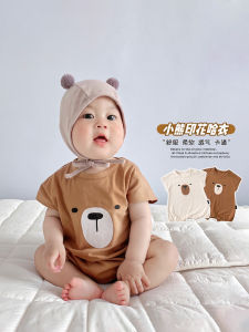 Baby Summer Short Sleeve Onesie Cartoon Super Cute Crawling Suit Loose Version Baby Thin Bear Print Romper Cotton Fabric