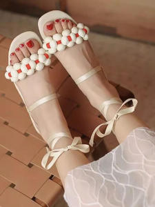 รองเท้าแตะส้นเตี้ยหนังสำหรับผู้หญิง ทรงหัวเหลี่ยม รองเท้าแตะแบบสวม ฤดูร้อน 2024 รองเท้าแตะแบบสวมสำหรับกลางแจ้ง สไตล์ลำลอง