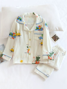 Childrens Summer Thin Cotton Pajamas Long Sleeve Shirt Style Home Clothes Cartoon Print Breathable Comfortable Sleepwear