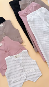 Khanza Stelan Rompi anak perempuan Korean Style Motif salur bahan Katun Usia 2-6 tahun