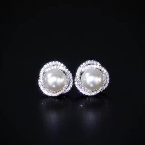 Huitan Sparkling Cubic Zirconia Imitation Pearl Stud Earrings for Women Silver Color Temperament Ear Accessory Hot Jewelry