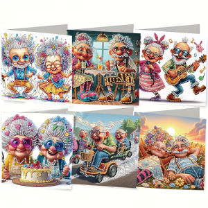 other | 6-Piece/Set DIY Diamond Painting Kit Birthday Card Kit Unique Grandma Pattern Design Rhinestone Diamond Painting Art Mosaic Po