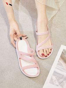 Summer Flat Bottom Jelly Sandals Womens Plastic Sandals Outwear Soft Rubber Non-Slip Rain Boots Beach Shoes Crystal Hole Shoes