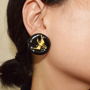Simple Alloy Black White Enamel With Golden Birds Round Stud Earrings For Women Fashion Jewelry Trendy Collection Accessory