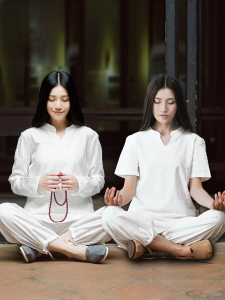 Ksua Cotton and Linen Yoga Clothes Womens Suit White Practice Tai Ji Suit Lay Buddhist Clothes Zen Meditation Clothes Zen Tea Gown